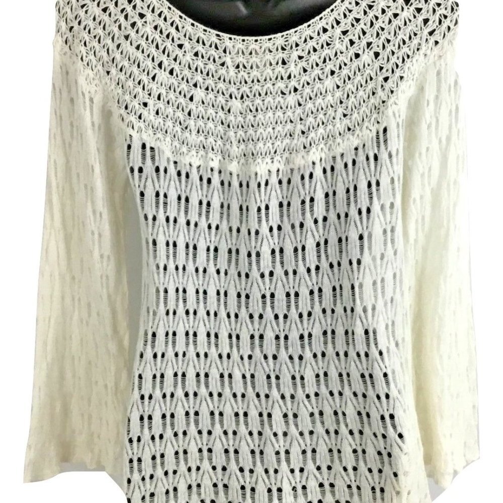 Nine West Vintage America Collection Crochet Women Sweater Long Bell Sleeve Smal